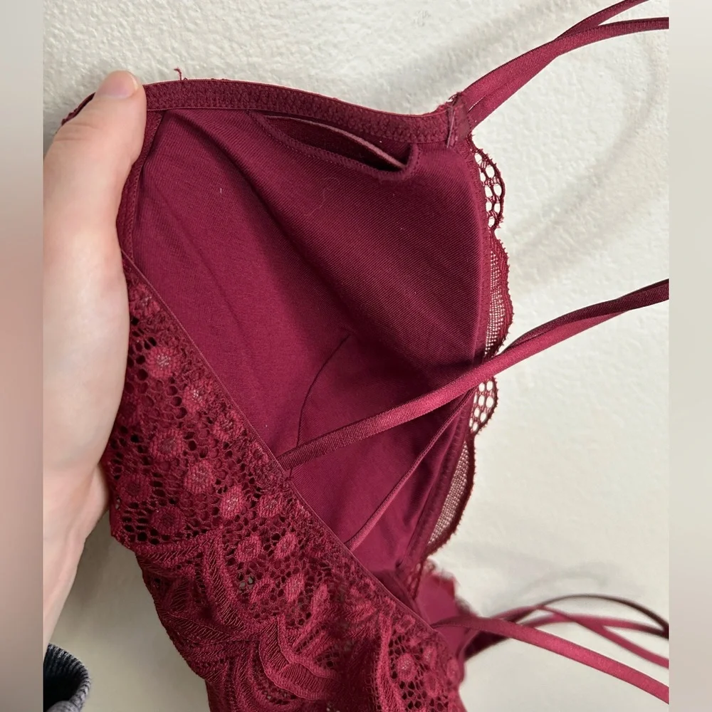 Auden Lightly Lined Lace Bralette Bra Removable Padding Burgundy Size M Medium